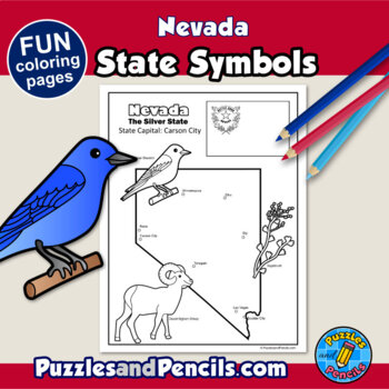 Nevada symbols coloring pages with map and state flag state symbols