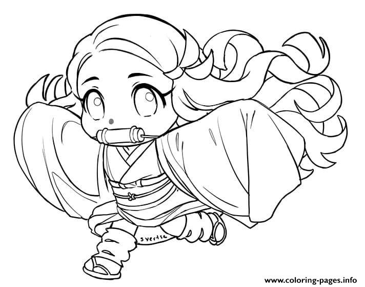 Kawai nezuko demon slayer coloring page printable