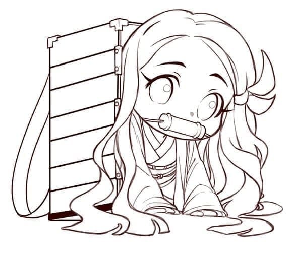 Cute chibi nezuko kamado coloring page