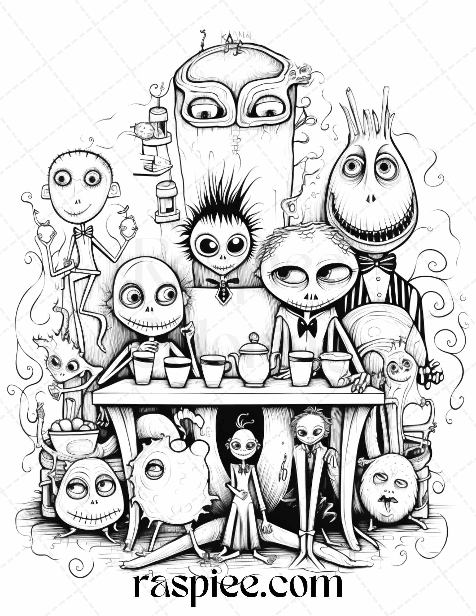 Monster family grayscale coloring pages printable for adults