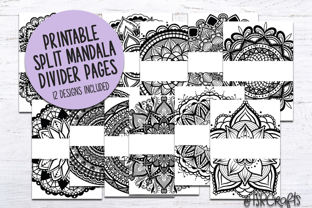 Printable divider pages with split mandala design