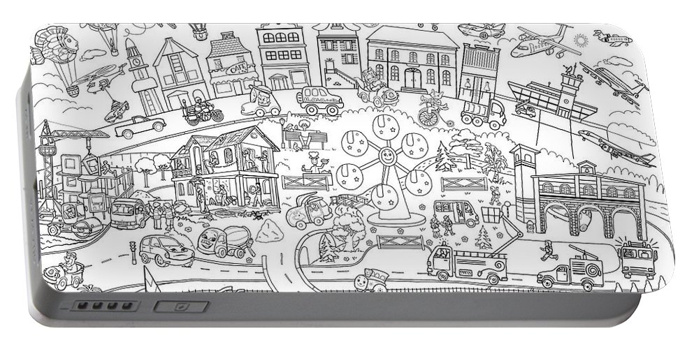 Printable coloring pages for children poster transport city line art illustration portable battery charger by olha zolotnyk