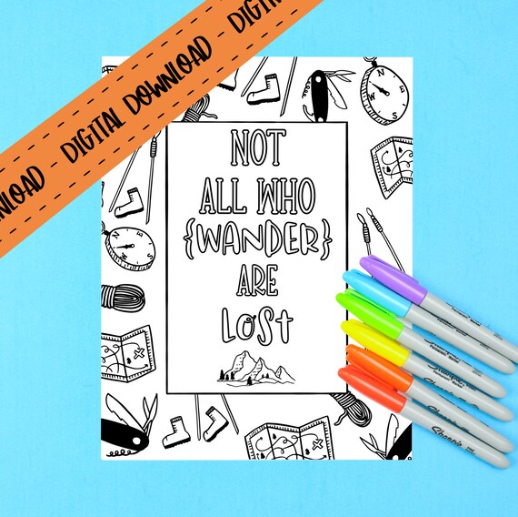 Not all who wander are lost coloring page download adult coloring page printable coloring page instant download