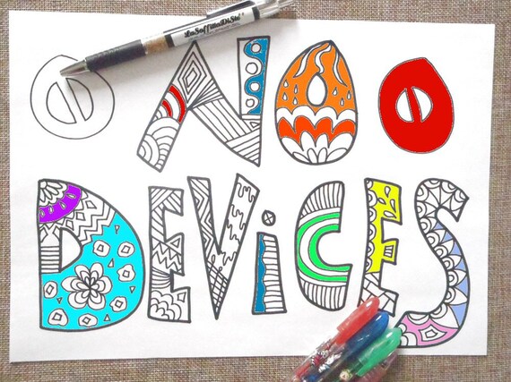 No devices coloring page adults no smartphone no camera no photo wedding doodle meditation craft download printable print lasoffittadiste