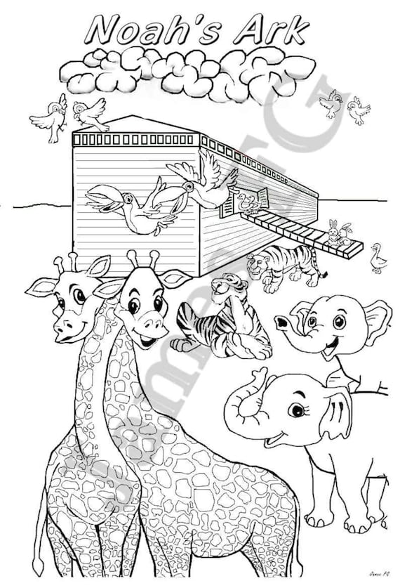 Childrens coloring picture of noahs ark with animals