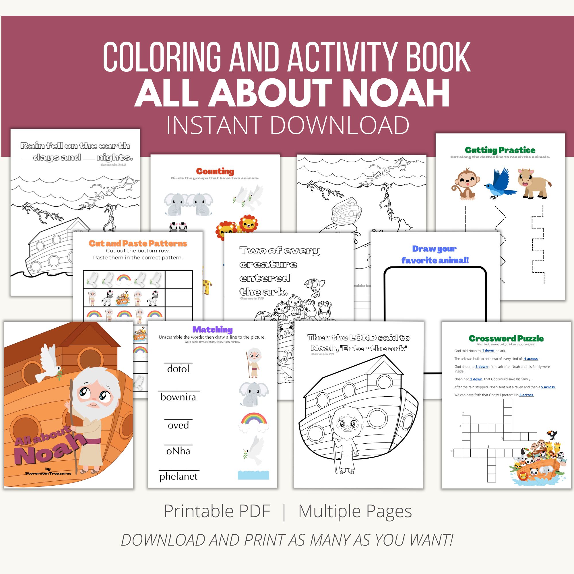 All about noah coloring activity printable book