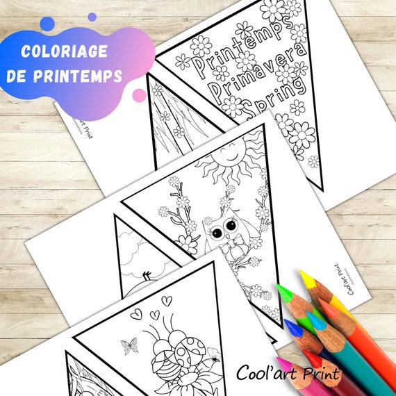 Spring coloring page flags to color drawings for children