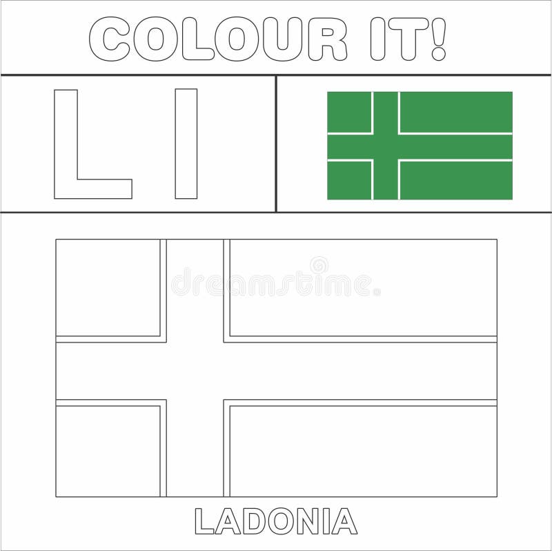 Colour it kids colouring page country starting from english letter l ladonia how to color flag stock illustration