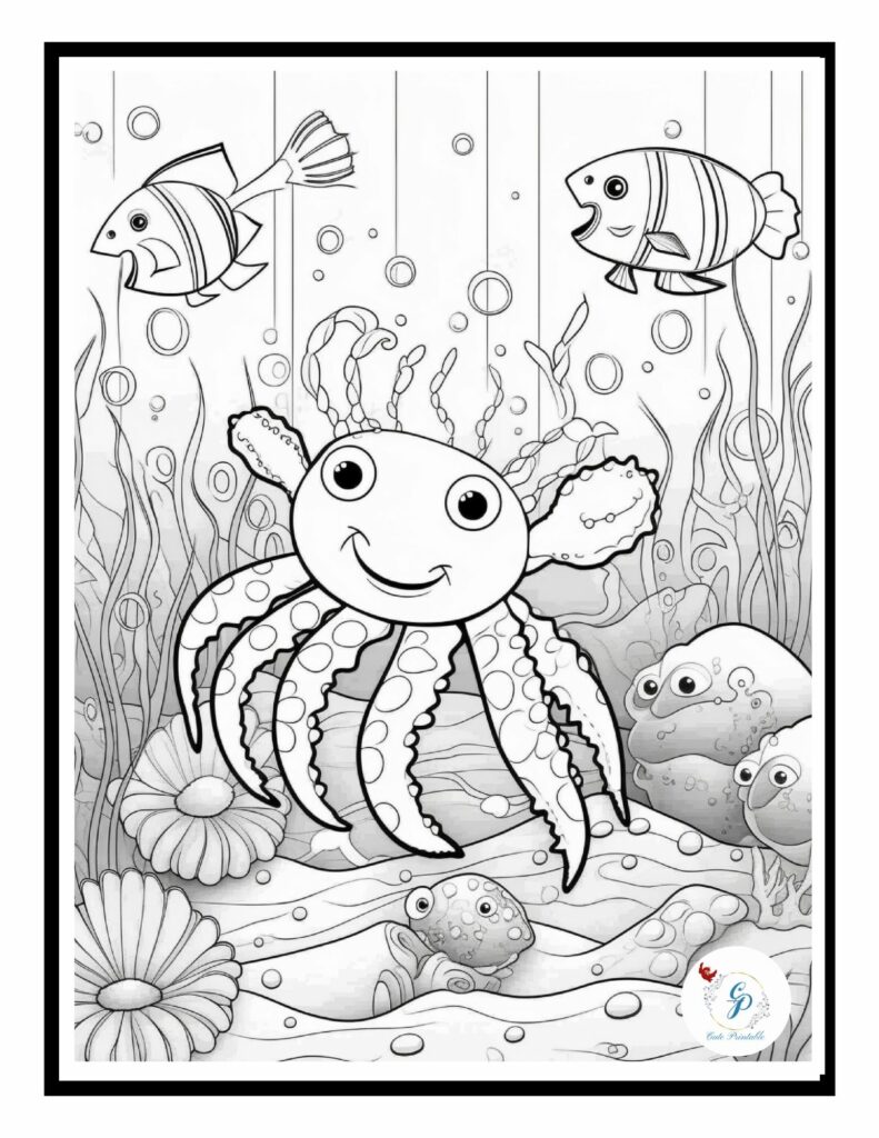 Ocean animals coloring pages for kids cute printable