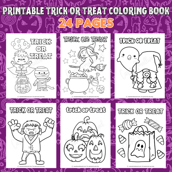 Printable trick or treat halloween coloring book pages â cassie smallwood