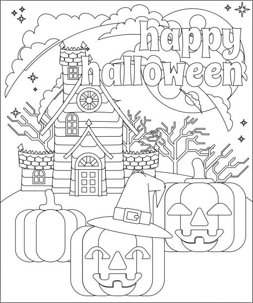 Haunted house coloring page stock photos pictures royalty