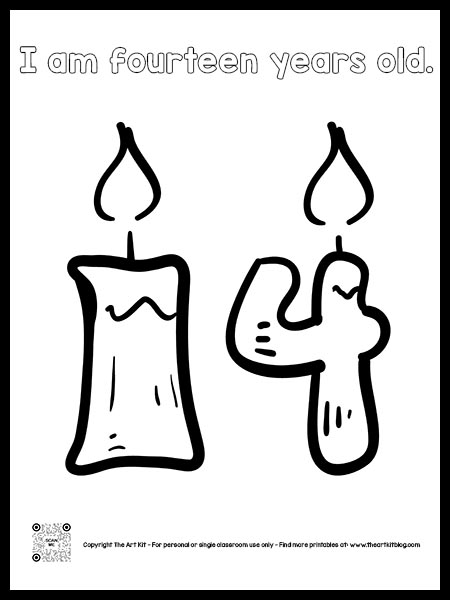 Printable th birthday cake candle coloring page bubble font â the art kit