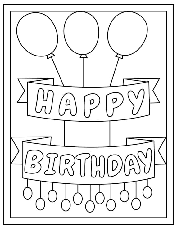 Happy birthday printable coloring pages instant download