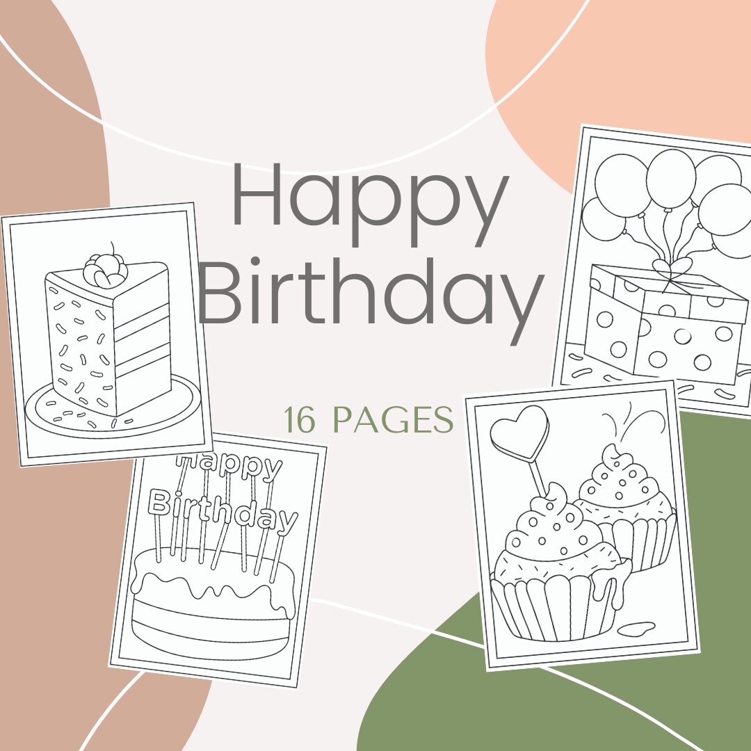 Happy birthday printable coloring pages instant download