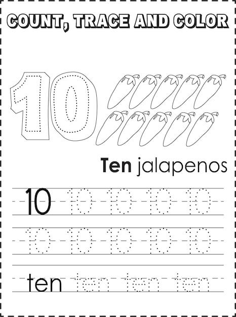 Premium vector printable number tracing coloring pages for kids premium vector