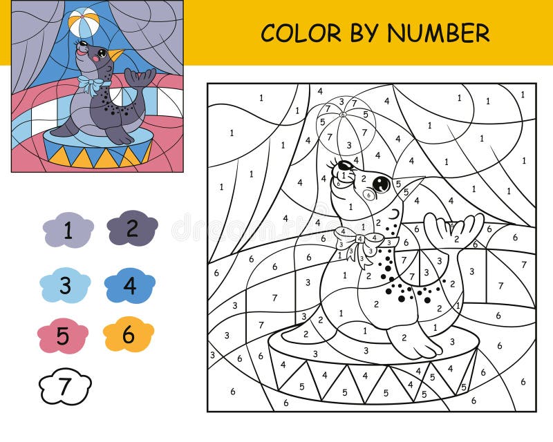 Kids coloring by number circus seal vector illustration stock illustration