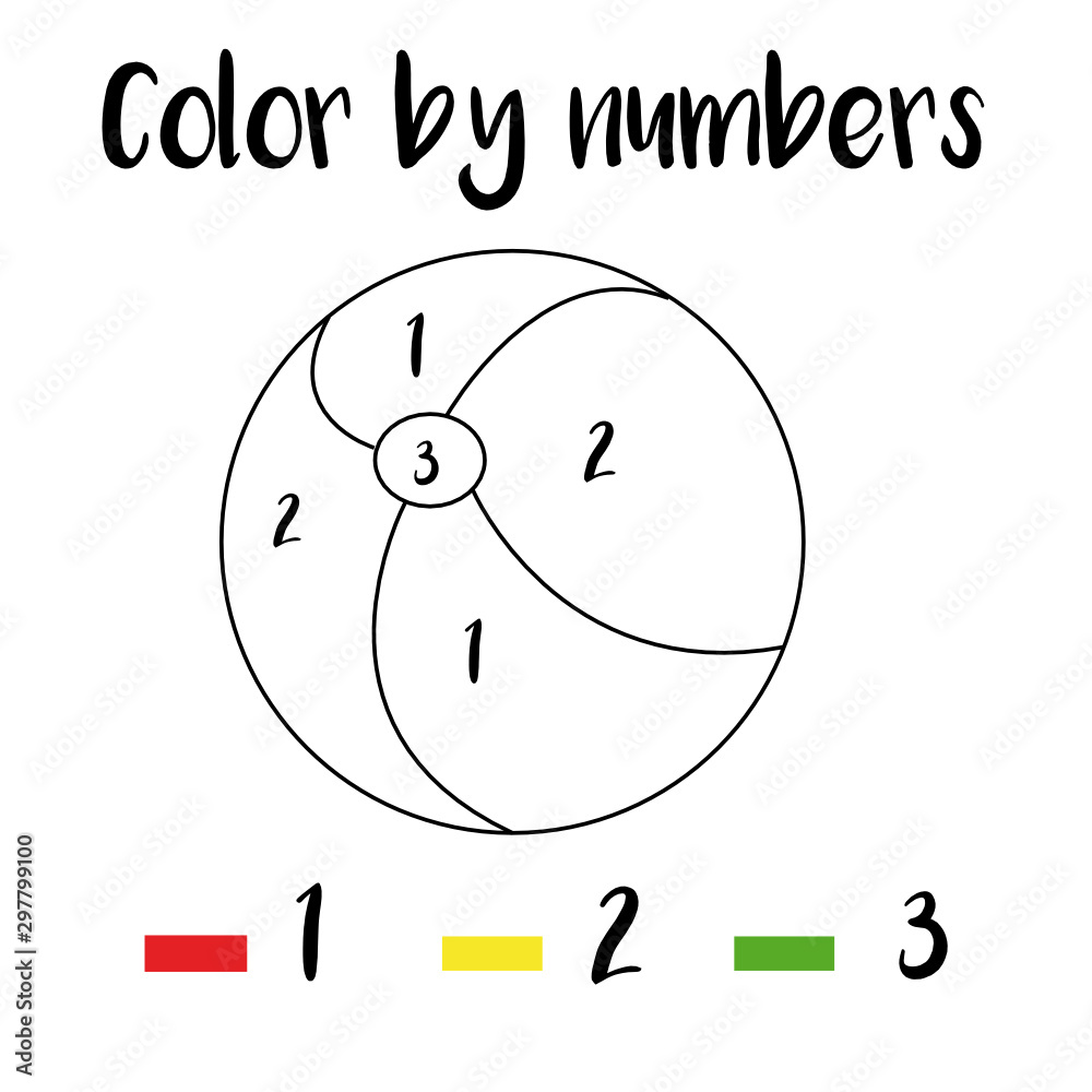 Preschool counting activities coloring page with colorful toy ball color by numbers printable worksheet educational game for children toddlers and kids pre school age vector