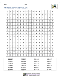 Number search worksheets