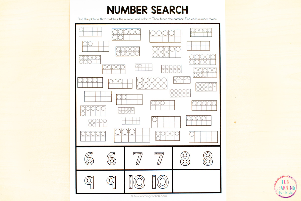 Search and trace number worksheets