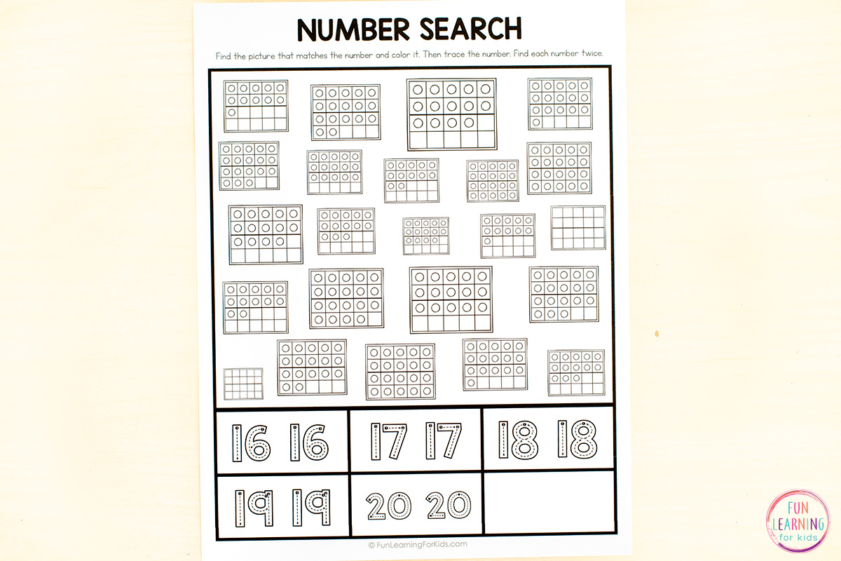 Search and trace number worksheets