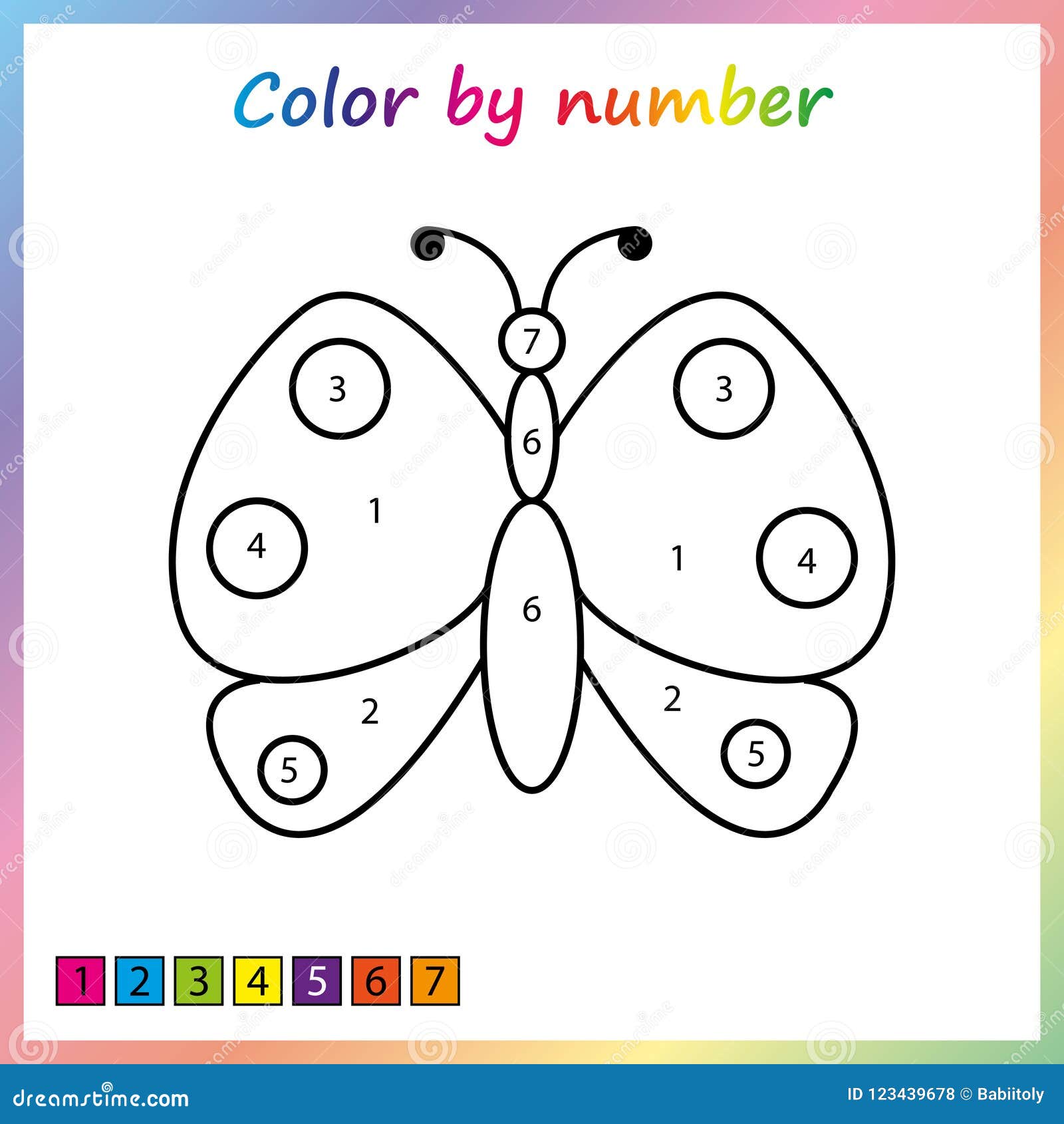 Worksheet for education painting page color by numbers game for preschool kids stock vector