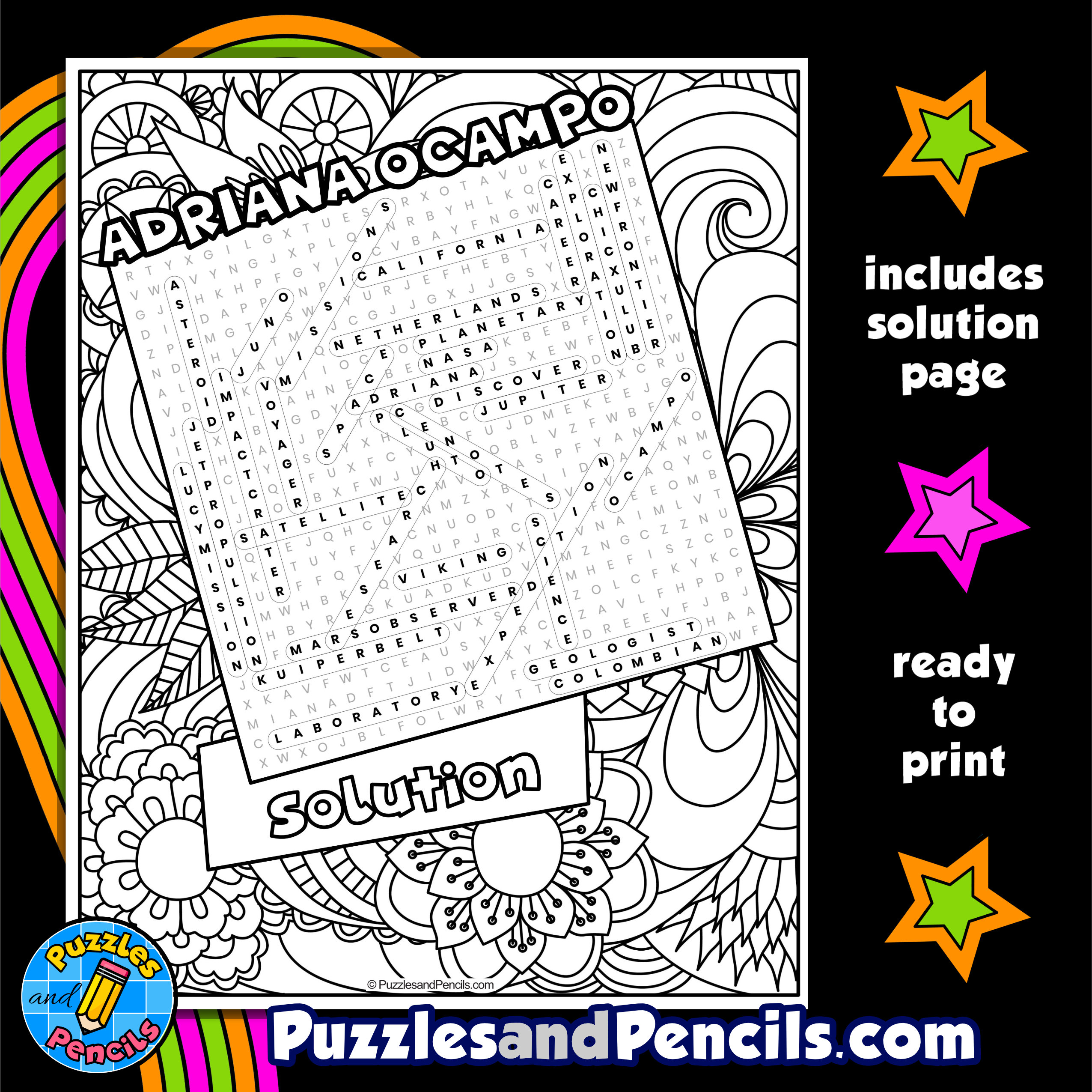 Adriana ocampo word search puzzle activity page with coloring women in stem wordsearch made by teachers