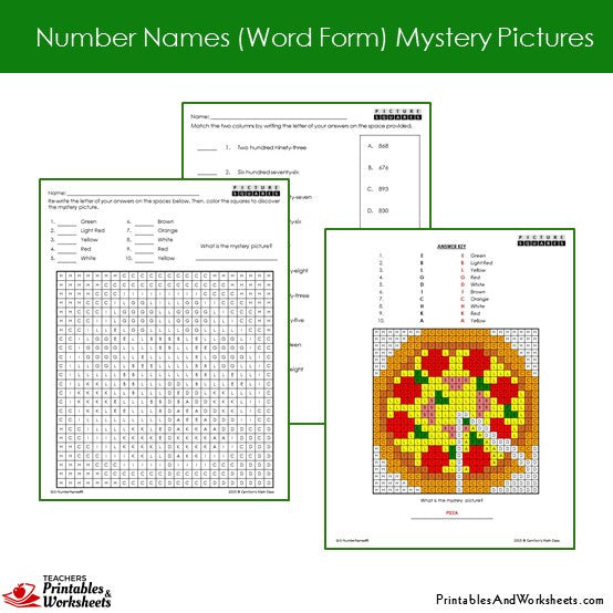 Nd grade number names mystery pictures coloring worksheets