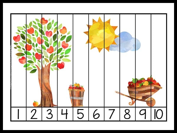 Free counting â apple puzzle strip printable â the art kit