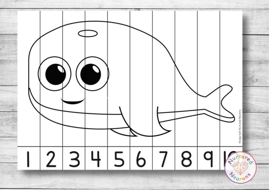 Super cute whale number sequencing puzzle printable