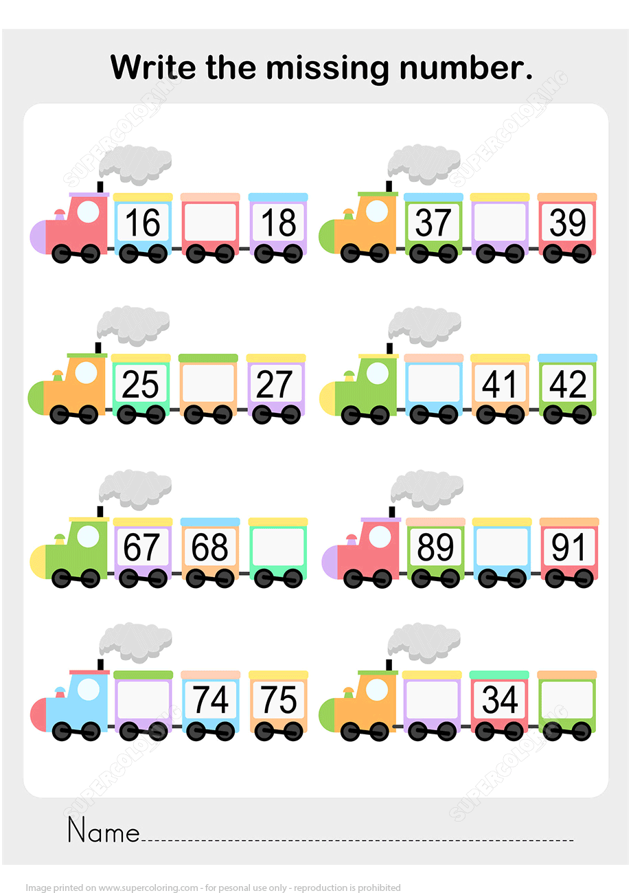 Number sequence worksheet train free printable puzzle games
