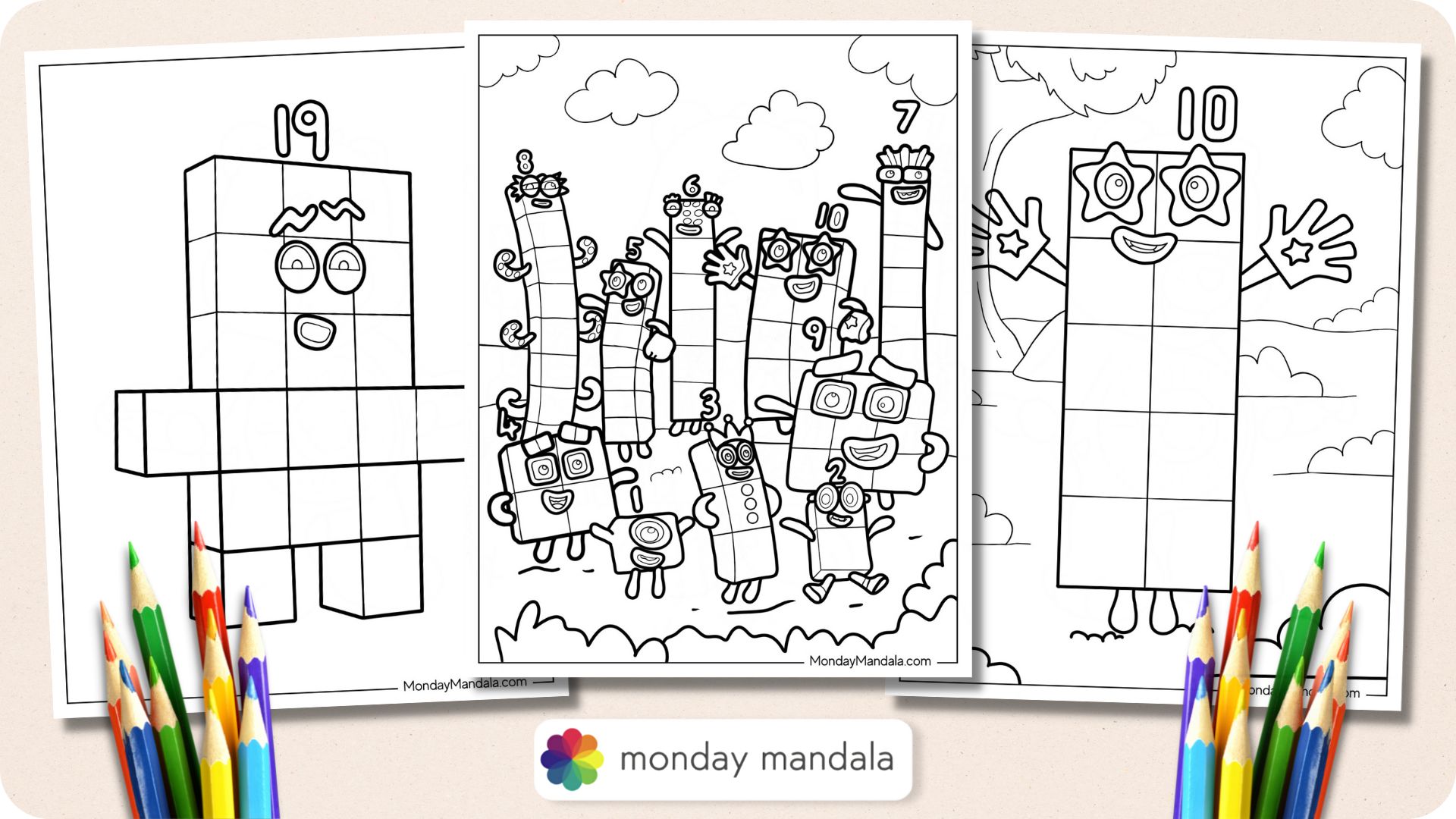 Numberblocks coloring pages free pdf printables