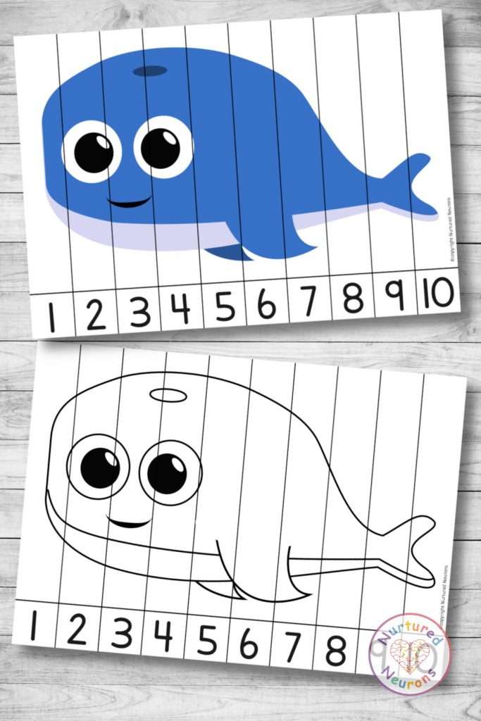 Super cute whale number sequencing puzzle printable