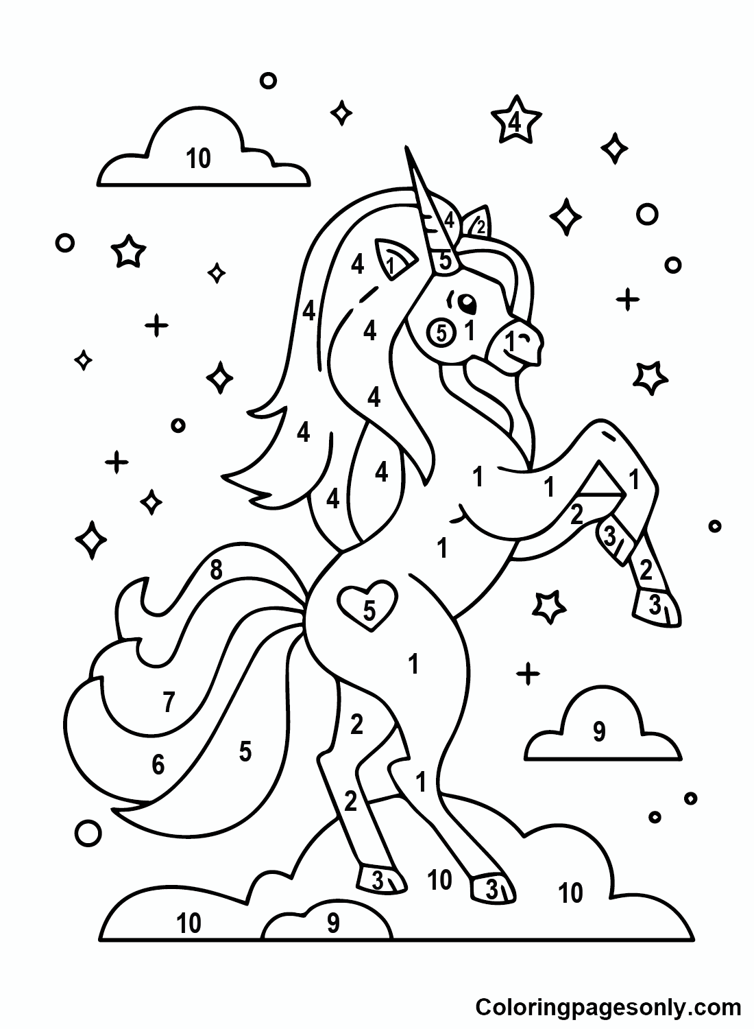 Unicorn color by number coloring pages printable for free download