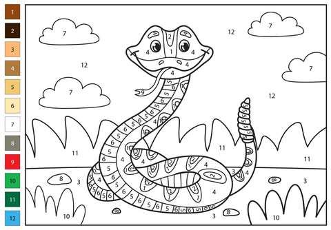 Rattlesnake color by number free printable coloring pages