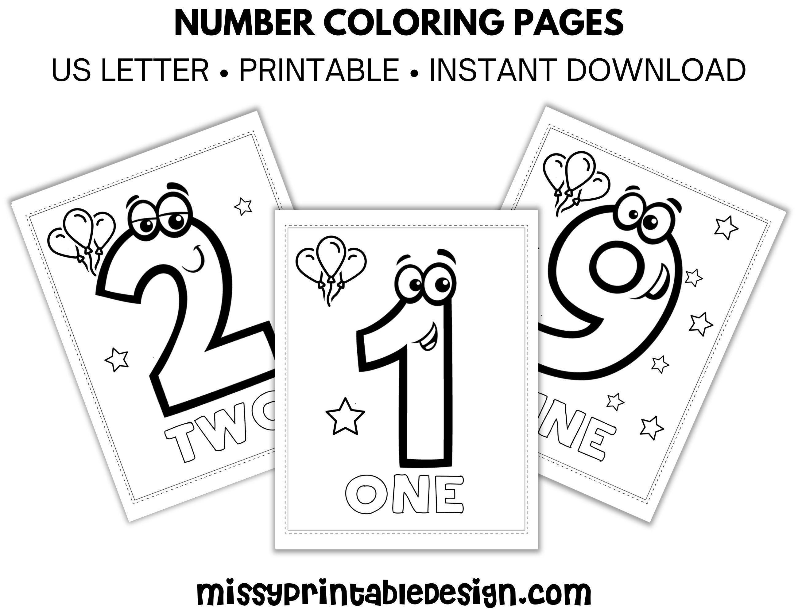Printable cute number coloring pages number activity number worksheets instant download