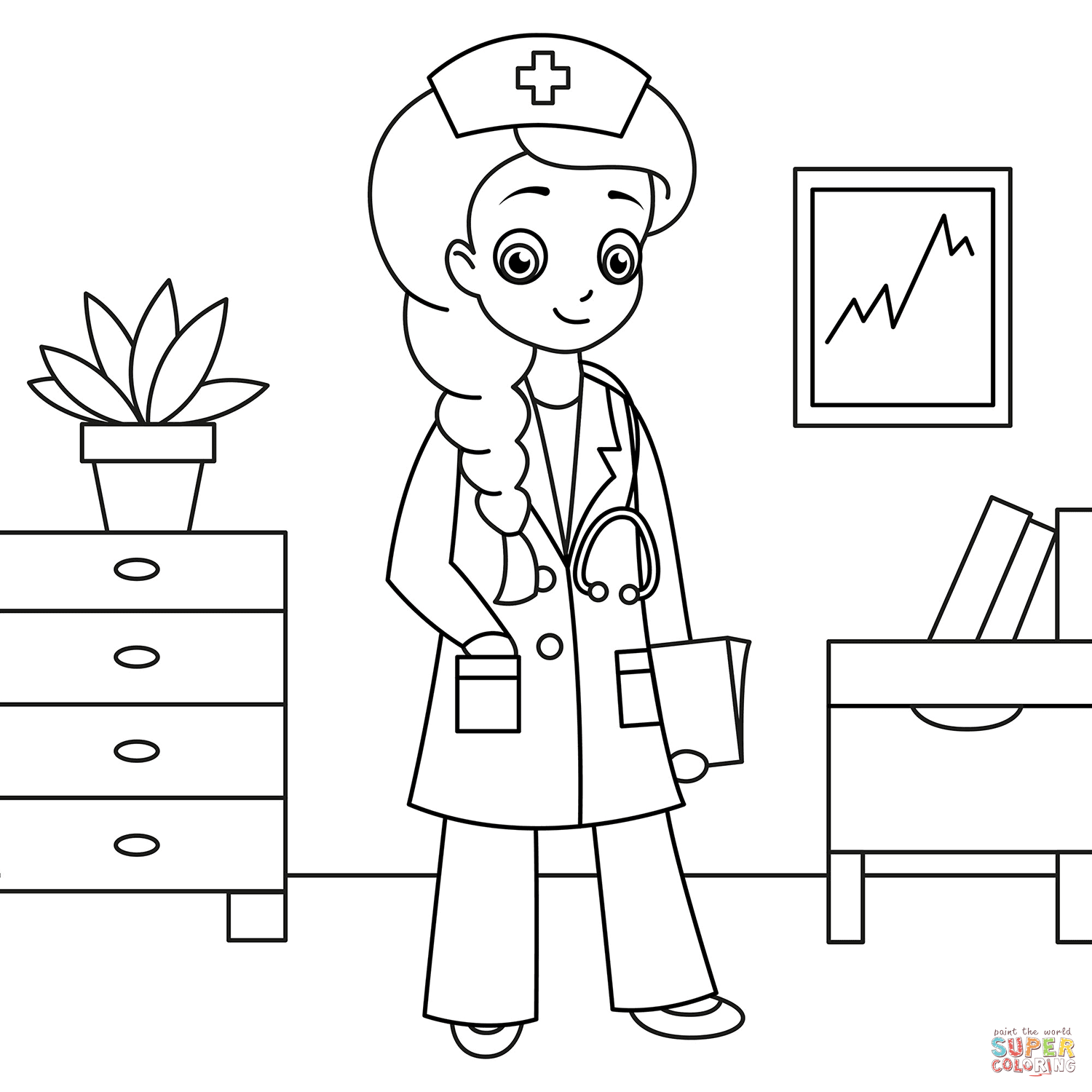 Cartoon nurse coloring page free printable coloring pages