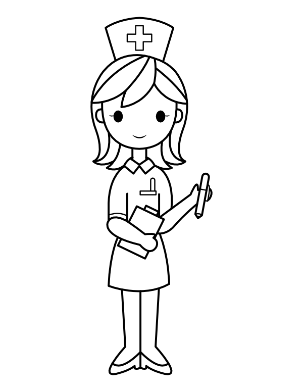 Printable nurse with clipboard coloring page