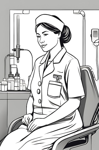 Premium ai image nurse coloring page printable qualityblack and white poster quality