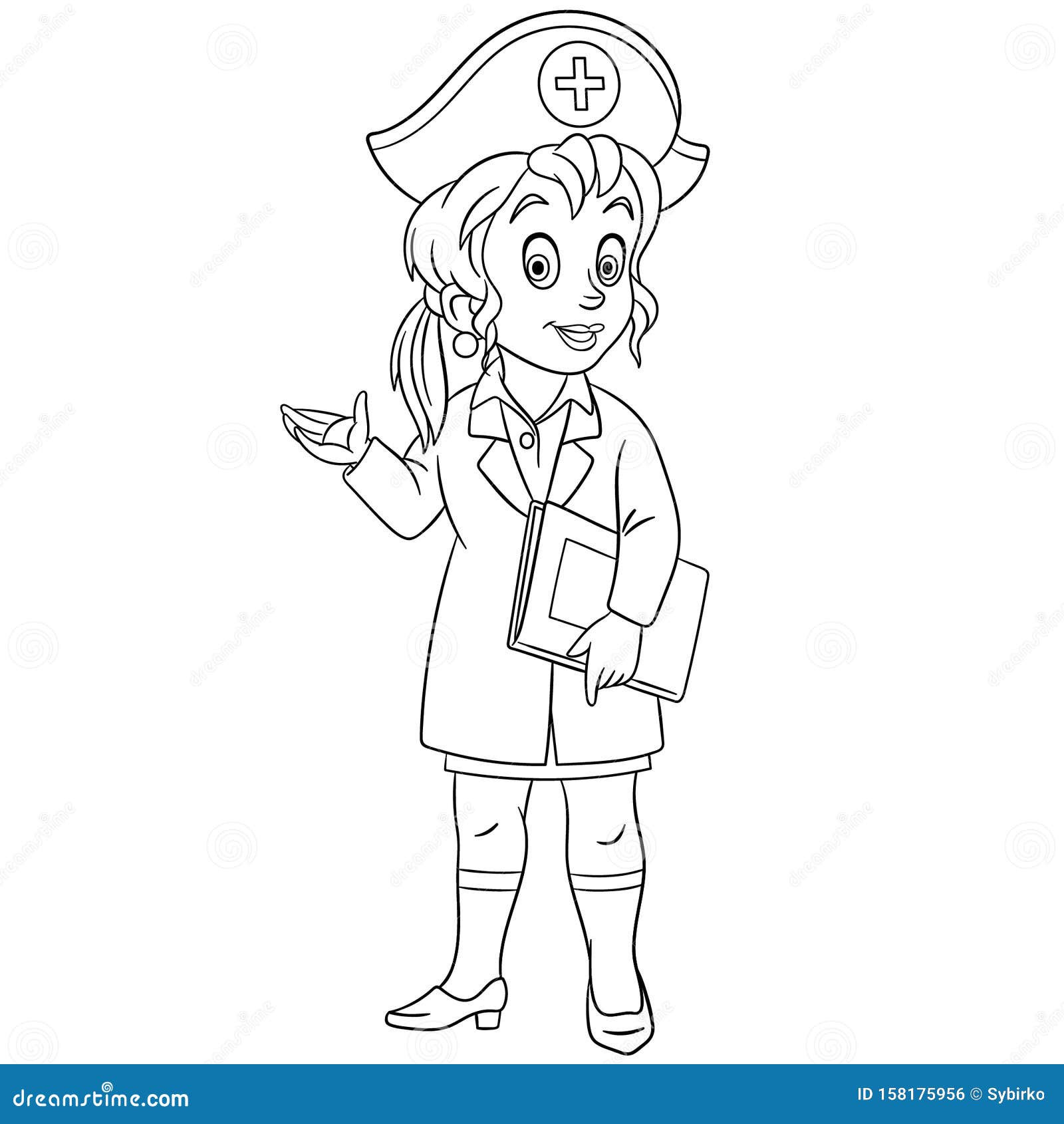 Coloring page with nurse female doctor stock vector