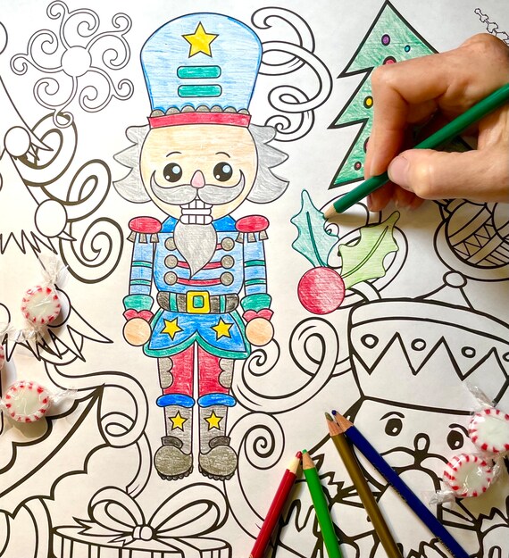 Printable nutcracker coloring table runner christmas coloring page download giant coloring sheet classroom party activity gift for kids download now