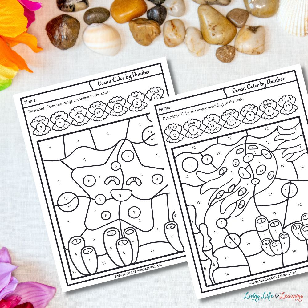 Ocean color by number printables