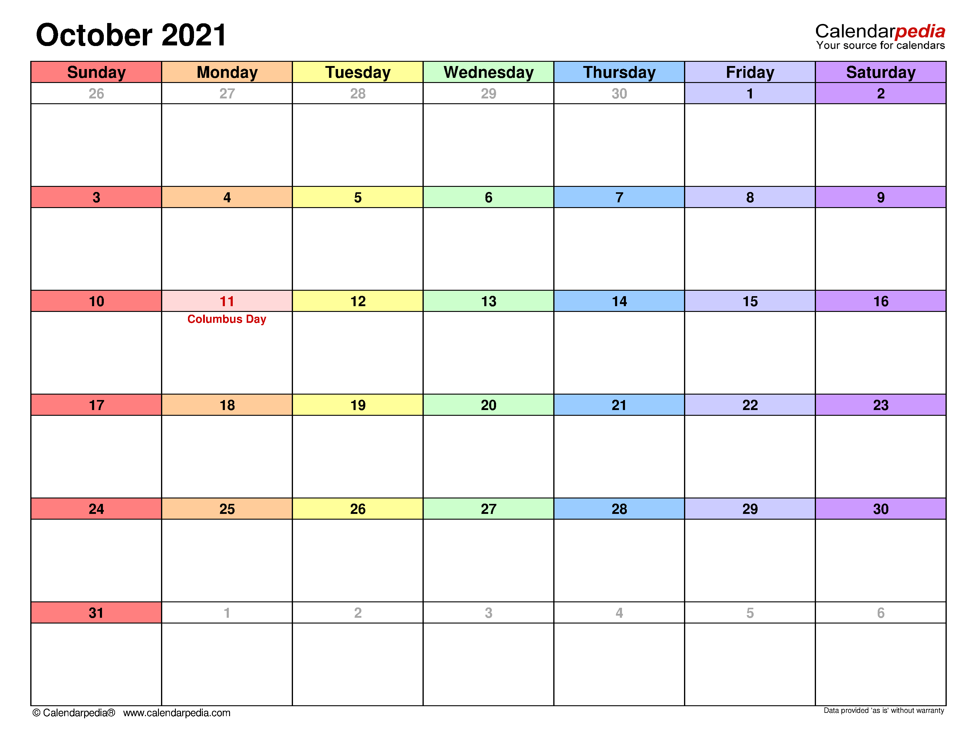 October calendar templates for word excel and pdf