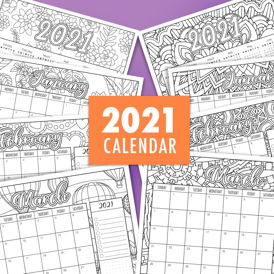 Free printable coloring calendar