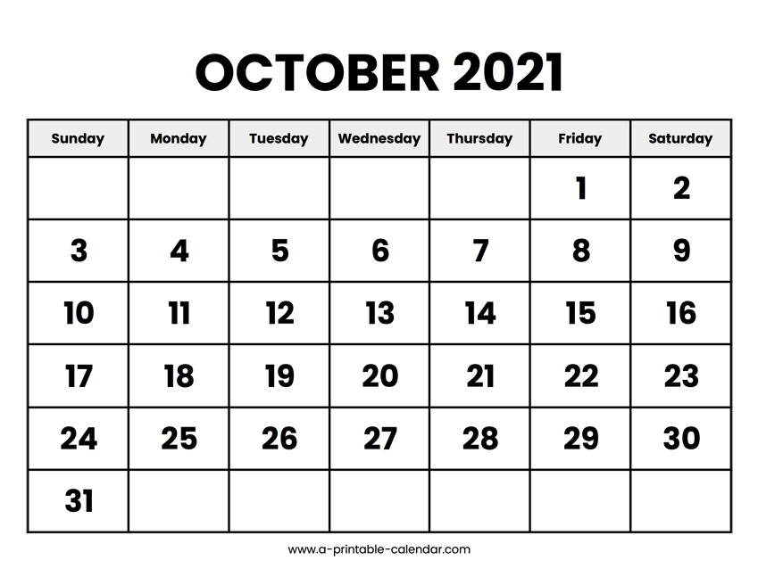 October calendar printable