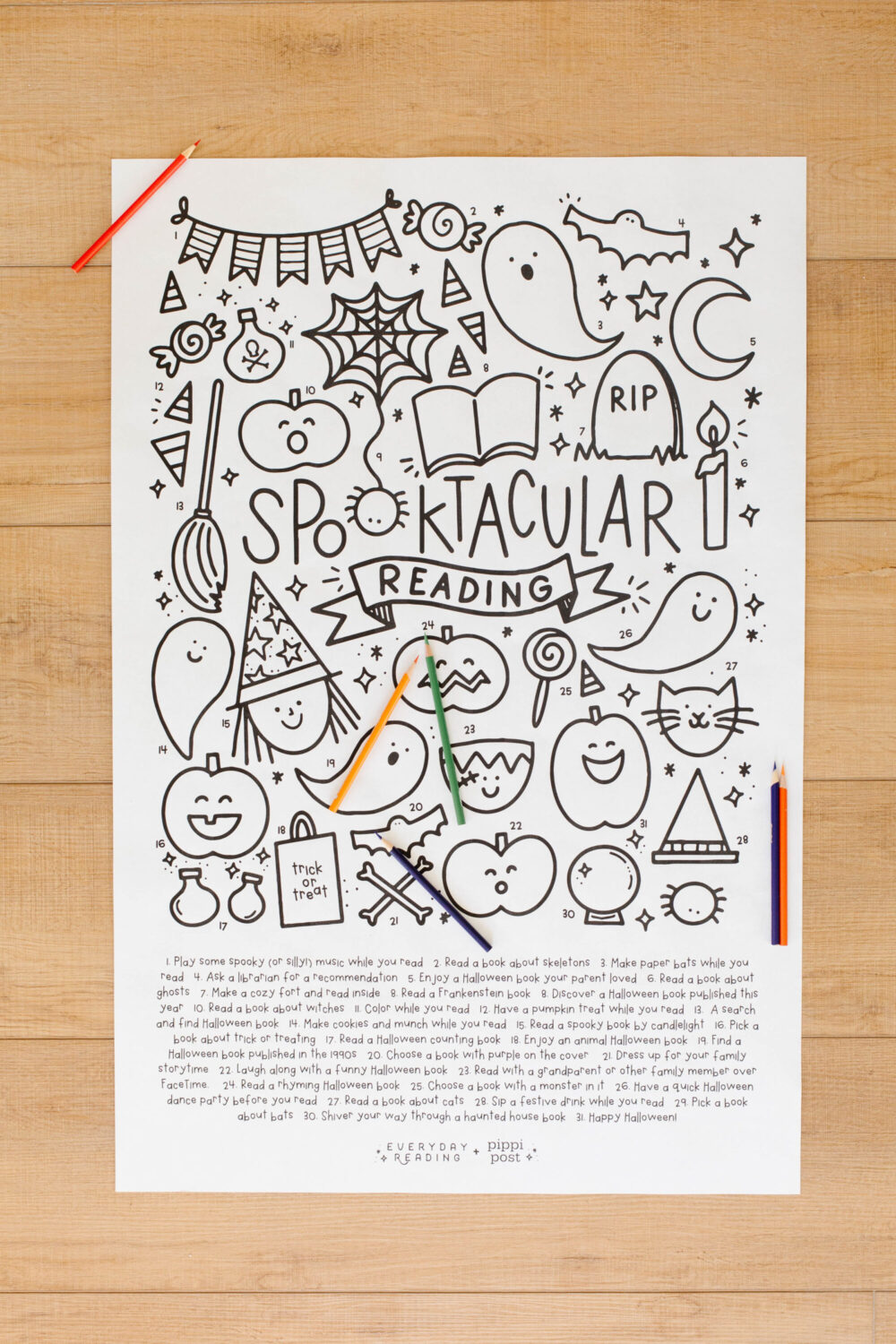 A halloween coloring page calendar