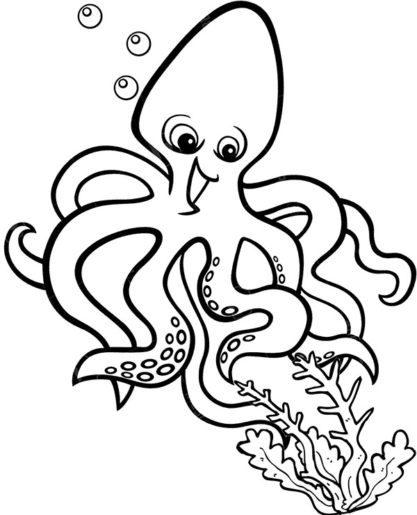 Print octopus coloring page for kids
