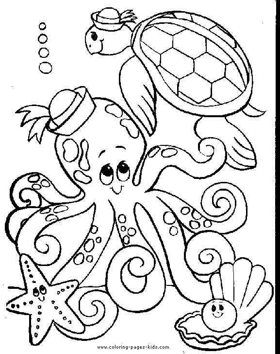Octopus and a turtle color page