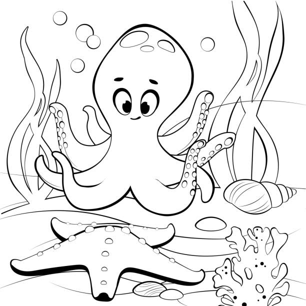Octopus coloring pages stock illustrations royalty