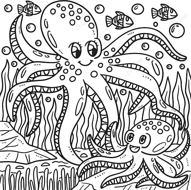 Mother octopus and baby octopus coloring page colouring page mothers day water vector colouring page mothers day water png and vector with transparent background for free download