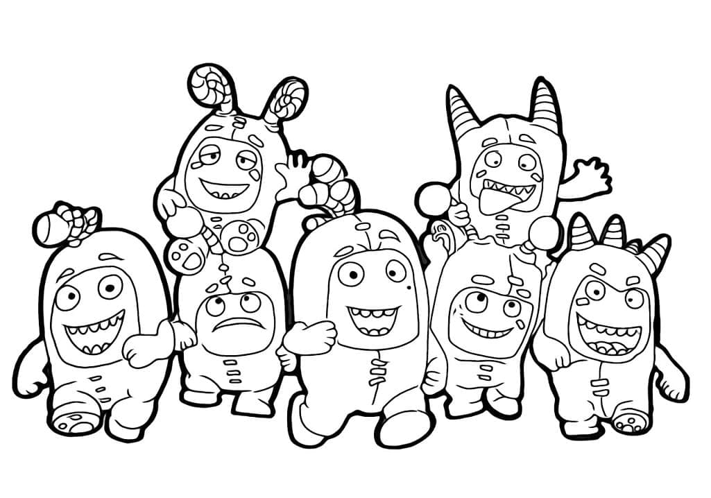 Characters from oddbods coloring page